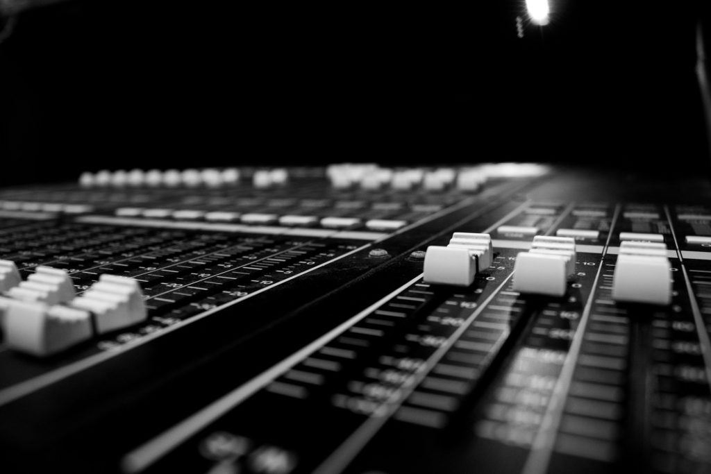 Blck and white audio console close up